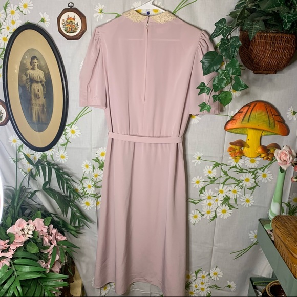 70s DVF pastel purple lace collar puff sleeve midi - Picture 8 of 10